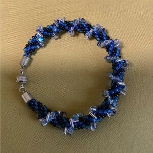 Blue Crystal Beaded Bracelet with Silver Accents